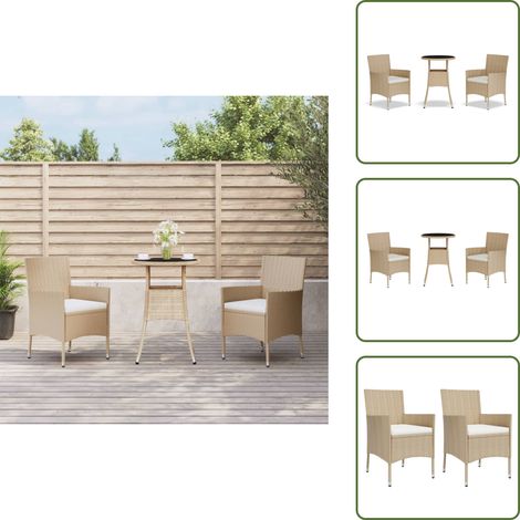 Ratán sintético - vidaXL Mesita y sillas jardín 3 pzas y cojines ratán sintético beige - Muebles de jardín