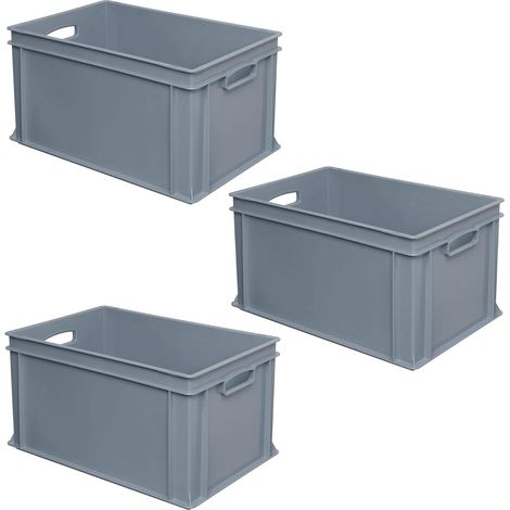 BRB 3 récipients Euro avec 2 poignées, 600 x 400 x 320 mm, 63 l, gris