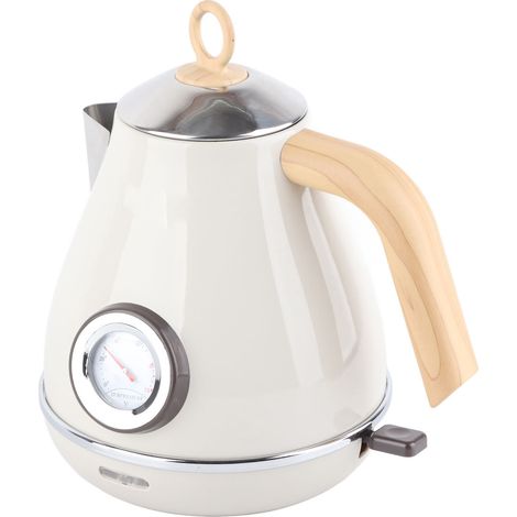 Bouilloire Électrique 1.7L Rétro - Protection Séche - Affichage Température - Design Bois - 220-240V EU - Blanc (1/5)