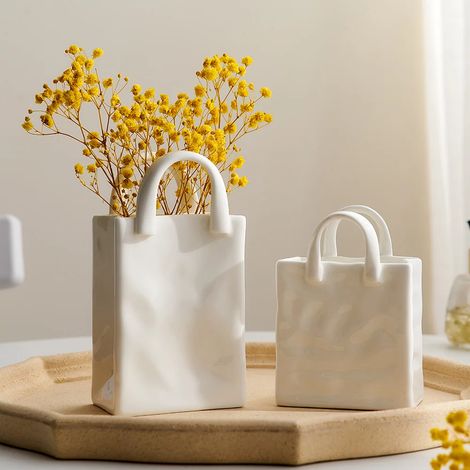 Nordic Portable Vase White Ceramic Flower Vase Modern Home Decor Accessories Living Room Decoration Garden Bedroom Ornaments (1/5)