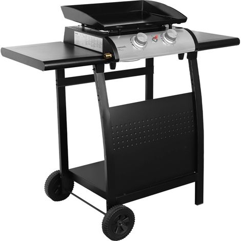 Plancha au gaz 2 brûleurs sur chariot - Porthos - 5kW. plancha à gaz avec desserte . cuisine extérieure. plaque émaillée. inox. barbecue (1/5)
