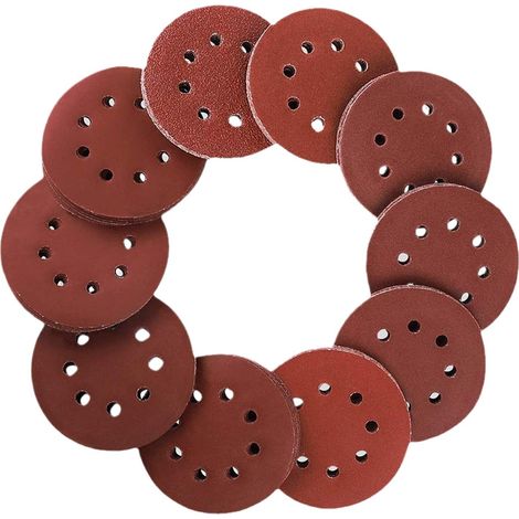 Lot de 100 Disques Abrasifs 125mm (5 pouces) 8 Trous - Papier de Verre Rond Auto-Agrippant, pour Ponceuse Orbitale, Tous Grains (80 à 2000)