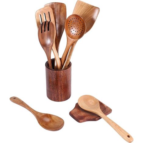 Wooden Spoons Kitchen Utensil Utensil Holder Teak Set (1/5)