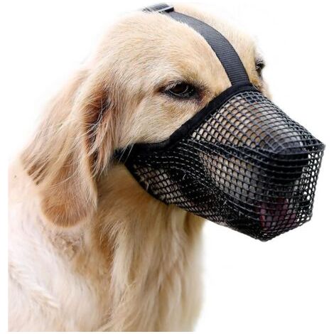 Maulkorb für Hunde, weicher Maulkorb aus Nylon – verstellbares, atmungsaktives Netzgewebe, Hundemaske, Anti-Biss-, Anti-Bell- und Anti-Leck-Ärmel – Mund (Schwarz, L) FLITI