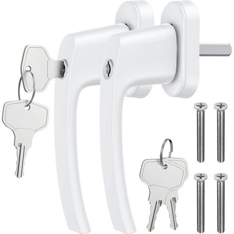 2PCS Poignées de Fenêtre Verrouillable à Clé en Aluminium Poignée de Porte de Balcon Windows avec 4PCS Vis 4 PCS Clés Blanc (1/4)