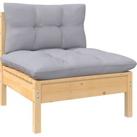 vidaXL Garden Middle Sofa with Grey Cushions Solid Wood Pine