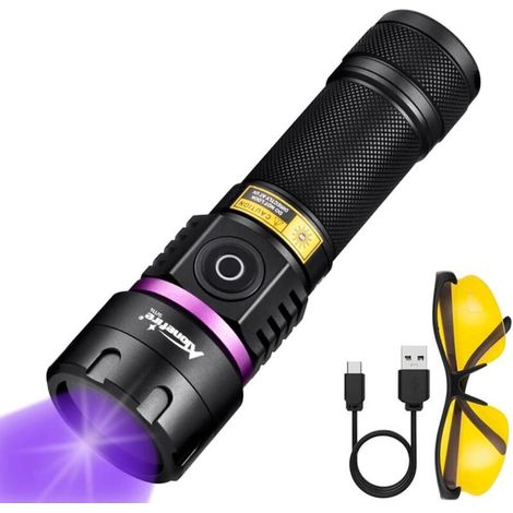 SV116 60W Lampe Torche UV LED 365nm Puissante Type C USB Rechargeable Lumiere Noire Détecteur D'urine pour Resine, Pêche, Scorpion, Minéraux, Ambre avec Lunettes de Protection UV, Batterie (1/5)