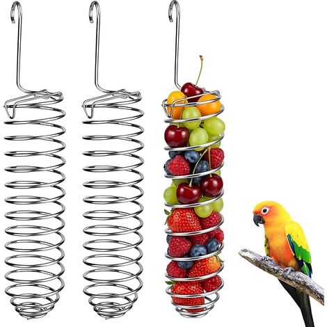 3 Pièces Support Friandises Oiseaux, Installation Simple Propre Et Hygiénique, Distributeur Inox Pour Fruits Et Légumes Pour Perroquets, Pinsons (Inox, 3 Pièces) (1/5)