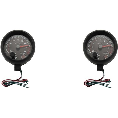 2 universelle 3,75-Zoll-12-V-Drehzahlmesser mit weißer LED-Hintergrundbeleuchtung und roter Ganganzeige für Benzinfahrzeuge, 0–8000 U/min (1/5)