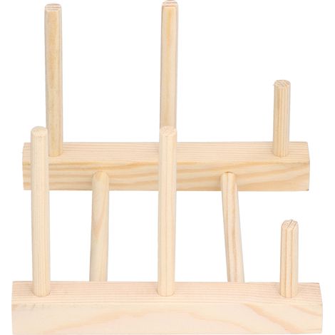 Égouttoir à vaisselle en bois non déformable, organisateur de rangement pour assiettes, bols, tasses et couvercles de casseroles. (1/5)