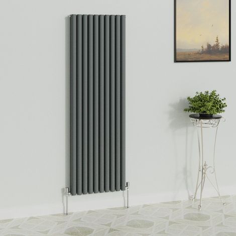 WarmeHaus Vertical Oval Double Anthracite Radiator 1800x590mm (1/5)
