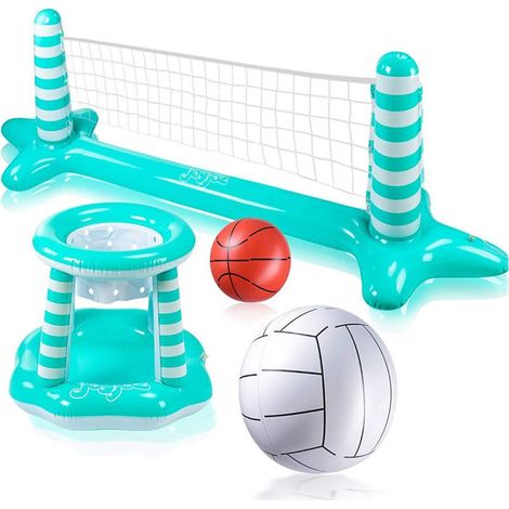 Aufblasbarer Volleyball, Poolbasketball, aufblasbares Poolspielzeug, Volleyballnetz für den Pool, Basketballkorb, Wassersport-Sommerspielzeug für Kinder und Erwachsene (1/5)