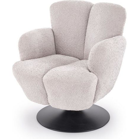 Fauteuil Design Pivotant en Tissu Texturé Beige et Pied Métal Noir - Achil (1/5)