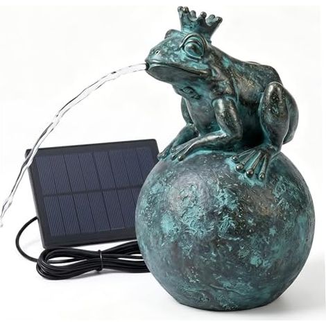 Spitter d'étang, Fontaine de Grenouille Spitter d'étang à énergie Solaire Couronne Grenouille résine décor Accessoire extérieur (4, 7x4, 7x8, 3 Pouces) Fontaine (1/5)