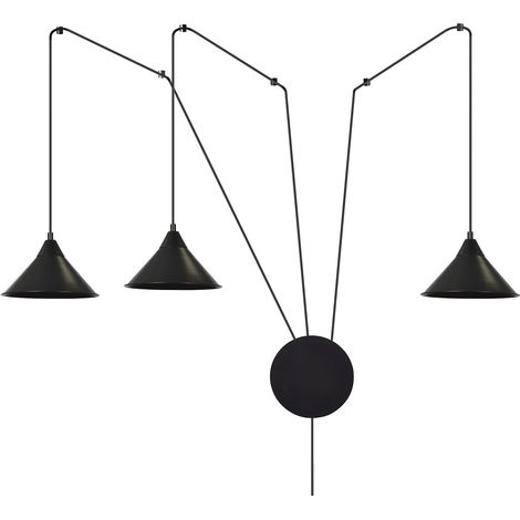 Sospensione Minimal 3 Luci Abramo In Acciao Nero E Paralume A Cono (1/5)