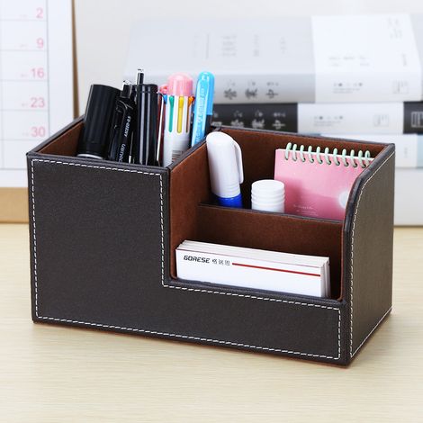 Boîte de rangement de bureau en cuir, bureau en cuir PU multifonctionnel boîte de rangement de bureau boîte de rangement porte-stylo noir boîte de rangement de bureau 1 pièce