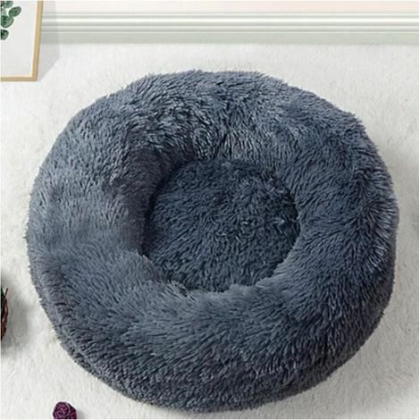 Niche pour chien et chat, maison ronde en peluche pour animal de compagnie, lit d'hiver pour chien, tapis pour animal de compagnie, gris foncé,80cm (1/5)