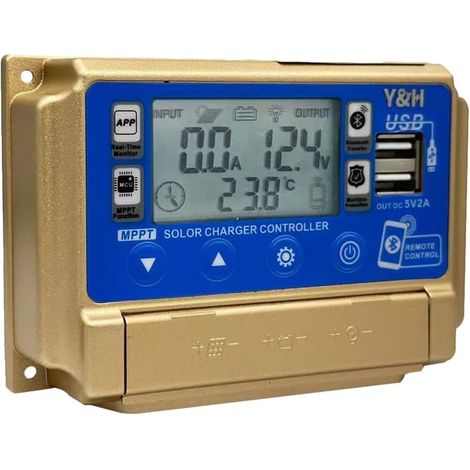 Régulateur de charge solaire MPPT 30 A 12 V 24 V avec écran LCD, double USB, communication par application, tension de charge réglable, convient pour plomb-acide, gel, FLD, lithium (1/5)