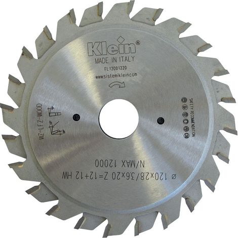 Lama circolare HW incisori regolabili D=100, d=22, B/c=2.8-3.6/2.2, Z (Nr. denti)=10+10, Fori trasc.=Altendorf-Striebig-Panhans FL100.01222 KLEIN (1/5)