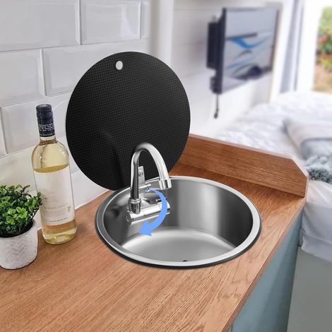 Évier de cuisine à fermeture éclair - 34 x 15 cm - En acier inoxydable - Avec robinet pliable - Pour camping-car, caravane, camping-car (1/5)