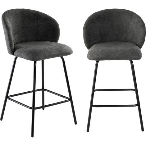 CALICOSY - Lot de 2 tabourets en tissu chiné et pieds en métal SORREL