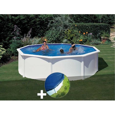 Kit piscine acier blanc Gré Fidji ronde 4,80 x 1,22 m + Bâche hiver