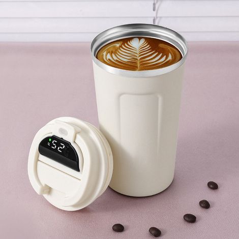 Intelligenter, temperaturregulierbarer Kaffeebecher aus Edelstahl 304, vakuumisoliert, weiß, 380 ml (1/5)