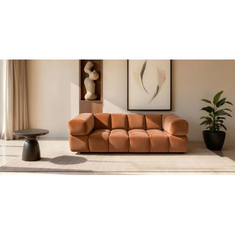 Sofa Designersofa BLANCHE 3-Sitzer in Stoff Bluvel Rostbraun