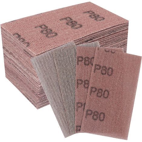 50 pièces Bande abrasive en filet 70x125mm - Feuilles abrasives auto-agrippantes - pour poncer sans poussière le bois, le mastic, la peinture, le plastique- Grain P80 (1/5)