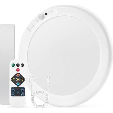 85 Jours d'Autonomie Plafonnier LED sans Fil Garage Detecteur de Mouvement, IP44 Lumiere Rechargeable Bathroom Lampe sans Electricite Blanc Chaud Neutre Froid avec Telecommande (1/5)