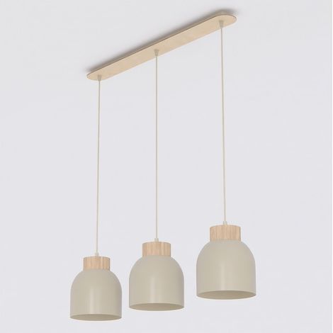 Lampada a sospensione Vigo in acciaio beige opaco e legno