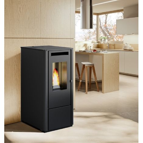 Pelletofen 8kW Pelletkamin Pelletheizung Kaminofen A+ Holzofen Glastür 56306 (1/5)