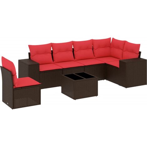 Maison Exclusive - 7-teiliges Gartensofa-Set mit Kissen, braun, P