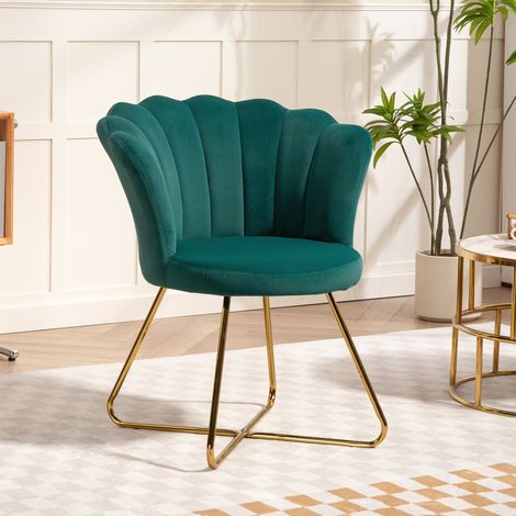 Fauteuil coquillage chaise coiffeuse fauteuil en velours fauteuil de salon avec pieds en acier 69 x 64 x 80 cm vert foncé