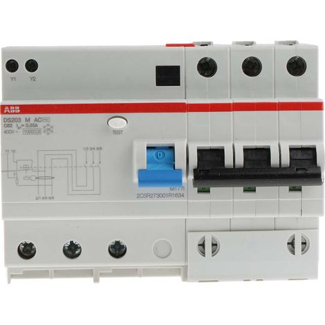 Disjoncteur différentiel magnéto-thermique ABB 63A 3P, sensibilité 30mA, Montage rail DIN, DS203 ( Prix pour 1 ) (1/2)