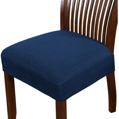 Stuhlsitzbezüge aus Stretch-Spandex für Esszimmer und Küche – 6er-Set, Taubengrau und Marineblau (1/5)