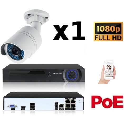 Kit vidéo-surveillance 1 caméra tube IP FullHD 1080P POE