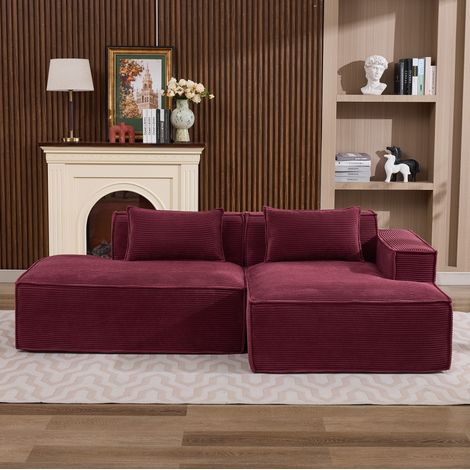 Canapé en tissu polyester rouge 235 cm, assise à ressorts ensachés et mousse haute densité (1/5)
