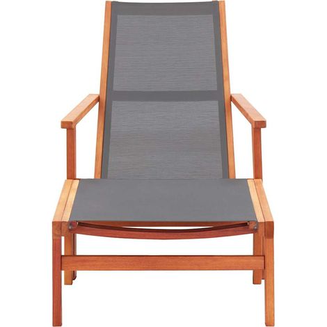 vidaXL Silla de jardín con reposapiés madera eucalipto textilene gris (1/2)