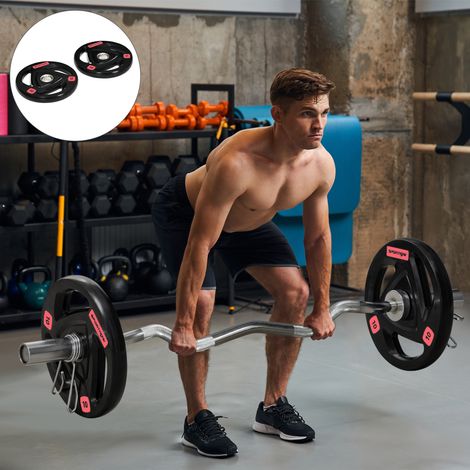 Lot de 2 disques de poids en acier de 10 kg avec revêtement en caoutchouc pour barre d'haltères (1/5)