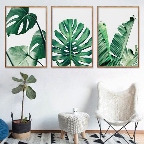 3-teiliges Set 40x50cm Leinwandbilder mit grünem Blättermuster, Wanddekoration für Zuhause oder Büro (1/5)