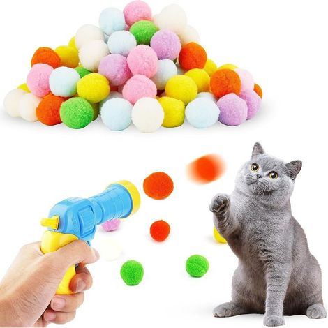 Lanceur de balles pour chat - Jouets pour chats - Balles en peluche multicolores - Jouets interactifs pour chats - Balles rebondissantes en peluche - Multicolores - Peluche (1/5)