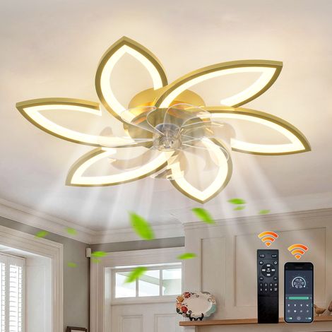 Ventilatore a soffitto da 30,7 pollici dal design geometrico, con illuminazione e telecomando, 6 velocità di ventilazione, design moderno a forma di fiore, adatto per camera da letto e soggiorno (1/5)