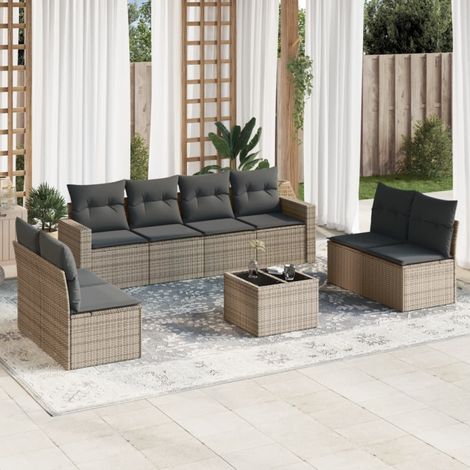 vidaXL Salon de jardin 9 pcs avec coussins gris résine tressée (1/4)
