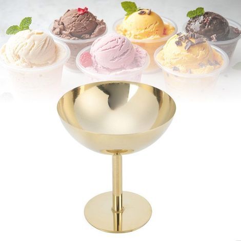 Bol en acier inoxydable doré – Pied haut – Dessert glacé chic – Or (1/5)