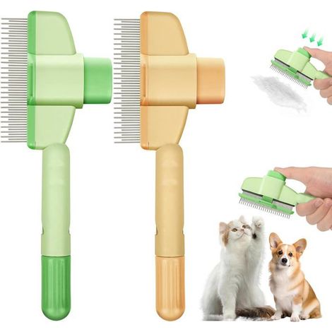 2 Pièces Brosse Poil Chat, Peigne Antistatique Chat, Animaux de Compagnie avec Libération Bouton Enlever les Poils Morts (A) (1/4)
