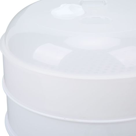 Cuiseur vapeur pour four à micro-ondes pour la cuisson du riz, des plats et des petits pains vapeur, avec couvercle, récipient vapeur en plastique, couvercle de conservation des aliments, taille moyen (1/5)