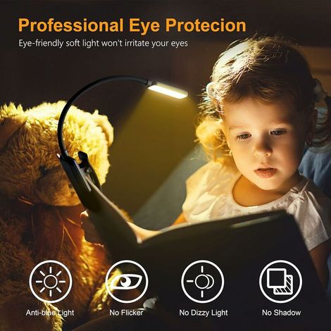 Rechargeable Reading Lamp, 9 LED Reading Light Clip Lamp, Stepless Dimming & 3 Modes Eye Protection (Cool&Warm White), 360° Flexible Neck, Indicator, Long Working for Reading in Bed (1/4)