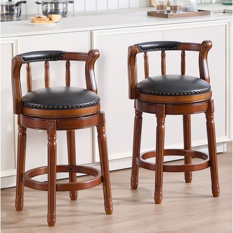 Sgabello da bar in legno e pelle nera, girevole a 360°, altezza seduta 66 cm,54.8×54.8×96cm (1/5)
