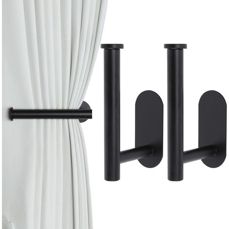 Lot de 2 crochets à rideau adhésifs, attaches de rideau - Clip mural en U, sans perçage, pinces à rideaux pour tentures, noir (1/5)